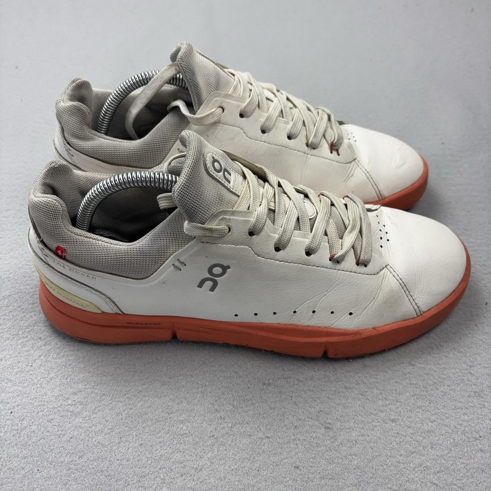 On The Roger Shoes Mens Size 9 White Orange Leather Tennis Sneakers 48.98962